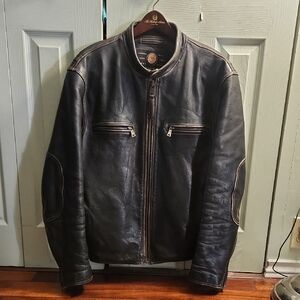 Vintage Marc New York Dark Brown Heavyweight Leather Zip-Front Motorcycle Jacket
